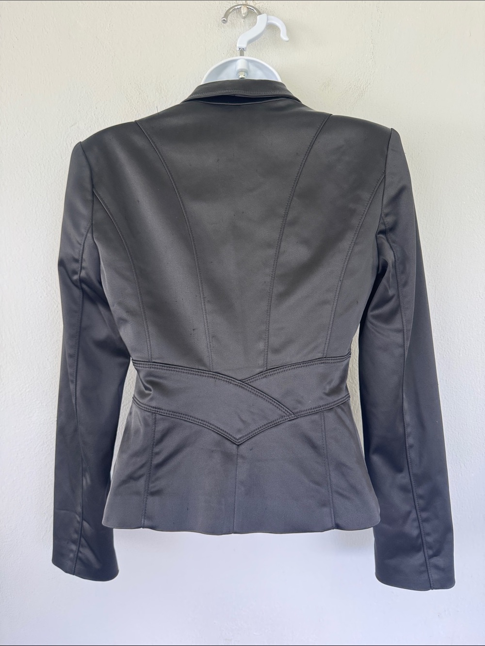 Bebe black satin single button tailored fit blazer jacket size 0 - Picture 10 of 14